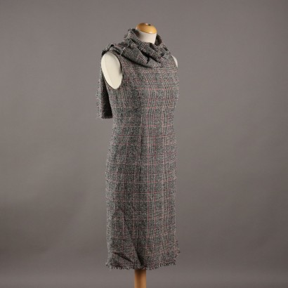 Vintage Krizia Dress with Scarf Acetate UK Size 14 Italy 1980s-1990s