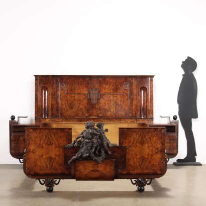 Art Deco Bed,Art Deco Bed in Walnut
