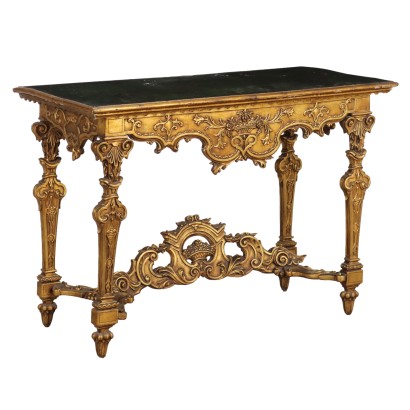 Console Ancien Style Louis XIV Bois Marbré Italie XXe Siècle