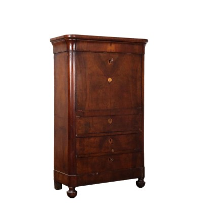 Antique Secrétaire Charles X Solid Walnut Inlays Italy XIX Century