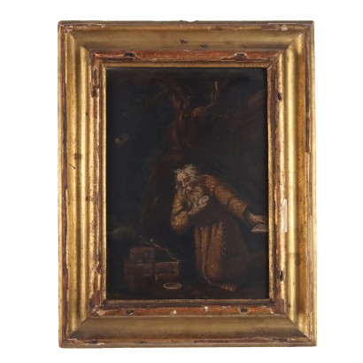 Antique Painting Religious Subject Oil on Slate XVII-XVIII Century