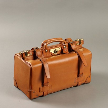 Vintage Suitcase Leather with Lock Fabric Brass United Kingdom 1950s