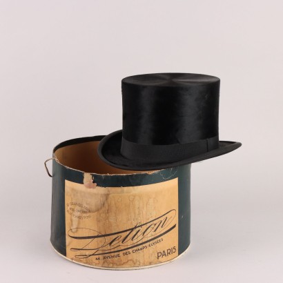 Delion Paris Top Hat Felt Silk Vintage with Box France 1920s
