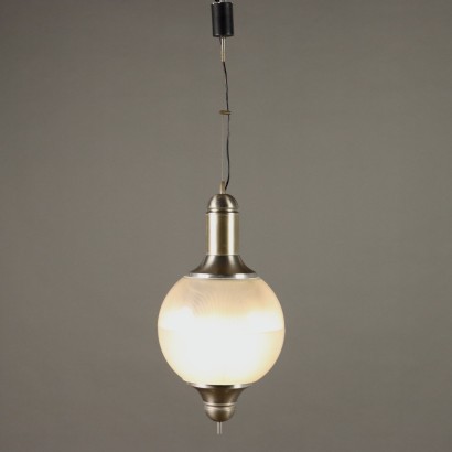 Vintage Chandelier Anodized Aluminium Glass Italy 1960s-1970s