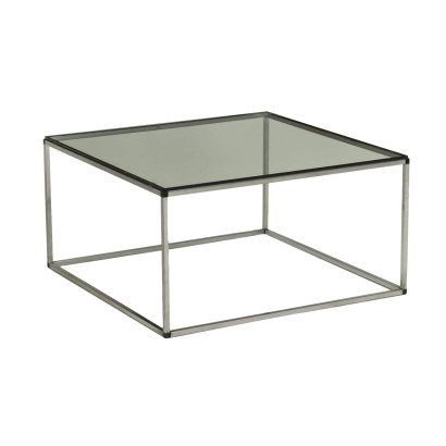 Vintage Coffee Table Chromed Metal Glass Italy 1980s