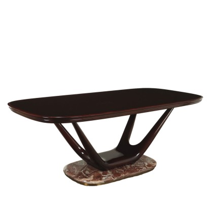 Vintage Table Beech Glass Top Marble Design Italy 1950s