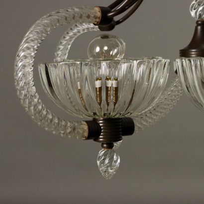 Lámpara de araña de cristal y latón, década de 1930, lámpara de araña de cristal y latón, década de 1930, lámpara de araña de cristal y latón, década de 1930-4