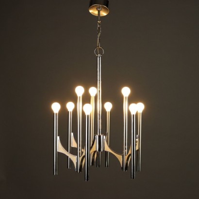 Vintage Sciolari Chandelier Aluminium Metal Glass Italy 1970s