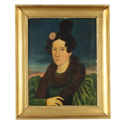 Antique Painting Female Portrait Oil on Canvas XIX-XX Century