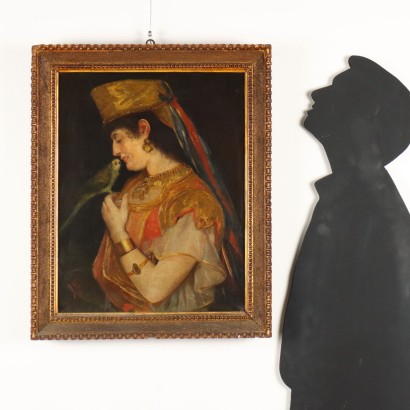 Peinture Jeune femme au perroquet