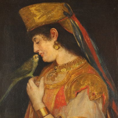 Peinture Jeune femme au perroquet