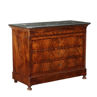 Antique Chest of Drawers Charles X Mahogany Oak Marble XIX Century