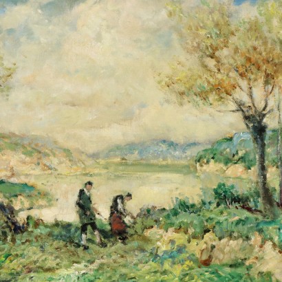 Peinture d'Ivan Karpoff, Paysage avec personnages, Ivan Karpoff, Ivan Karpoff, Ivan Karpoff