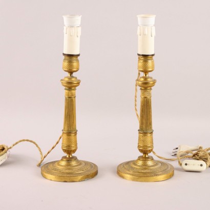 Coppia di Candelieri in Bronzo Dorato