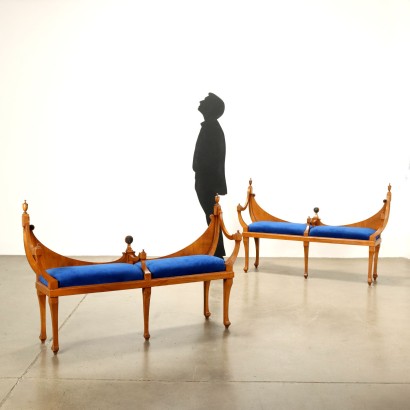 Coppia di panchette,Coppia di Panchette in Stile Biedermeier