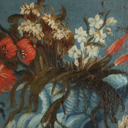 Painting Still life with flowers and food,Still life with flowers and parrot