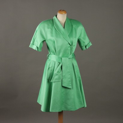 Vintage Kleid Pinuccia Botondi Grüner Satin Gr. 46 Italien 80er Jahre