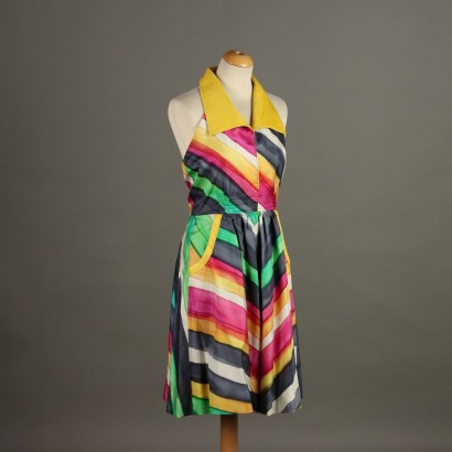 Vintage Dress Coloured Silk UK Size 12/14 Italy 1970s-1980s