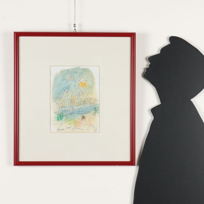 Gemälde von Franco Rognoni, Dorf am Fluss, Franco Rognoni, Franco Rognoni, Franco Rognoni