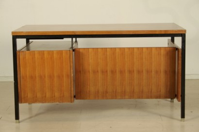 Scrivania Anonima Castelli, legno impiallacciato teak, metallo verniciato, buone condizioni, piccoli segni di usura