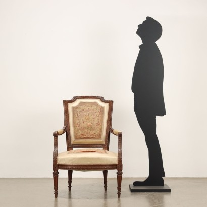 POLTRONCINA (tessuto ricamato),Poltroncina in Faggio tinto Noce