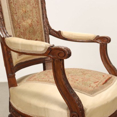 POLTRONCINA (tessuto ricamato),Poltroncina in Faggio tinto Noce