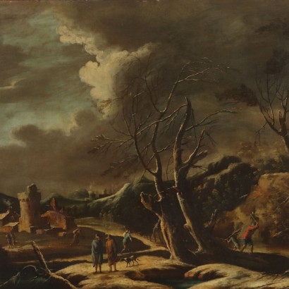 Dipinto Ambito di Marco Ricci,Paesaggio invernale con figure,Marco Ricci ,Marco Ricci ,Marco Ricci ,Dipinto Ambito di Marco Ricci,Marco Ricci