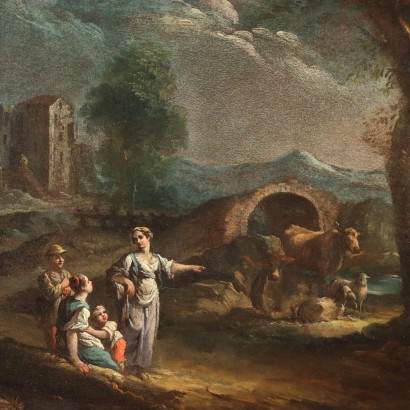 Dipinto Paesaggio con Figure ed Armenti