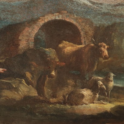 Dipinto Paesaggio con Figure ed Armenti