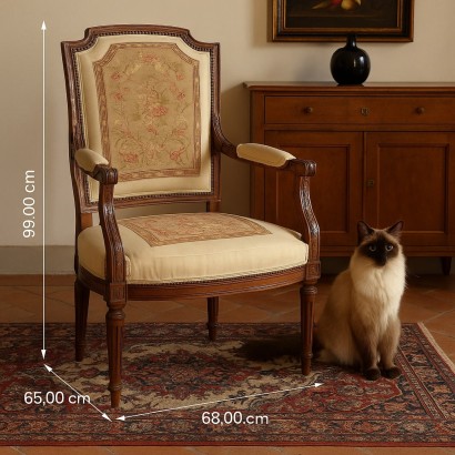 POLTRONCINA (tessuto ricamato),Poltroncina in Faggio tinto Noce