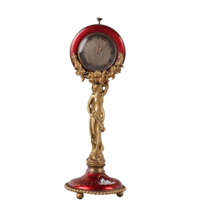 Orologio da Tavolo in Bronzo e Smalto Rosso