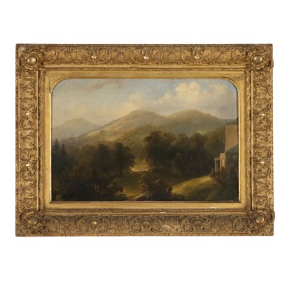 Dipinto Paesaggio con Edificio e Armenti