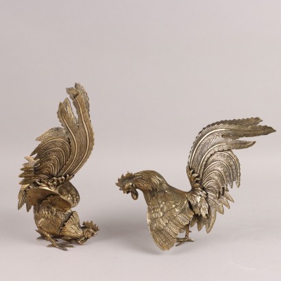 Par de gallos de bronce