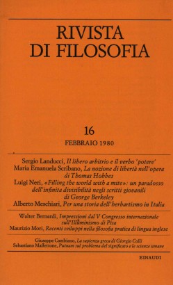 Rivista di filosofia. Febbraio 1980 - Fascicolo I (Volume LXXI n.16)