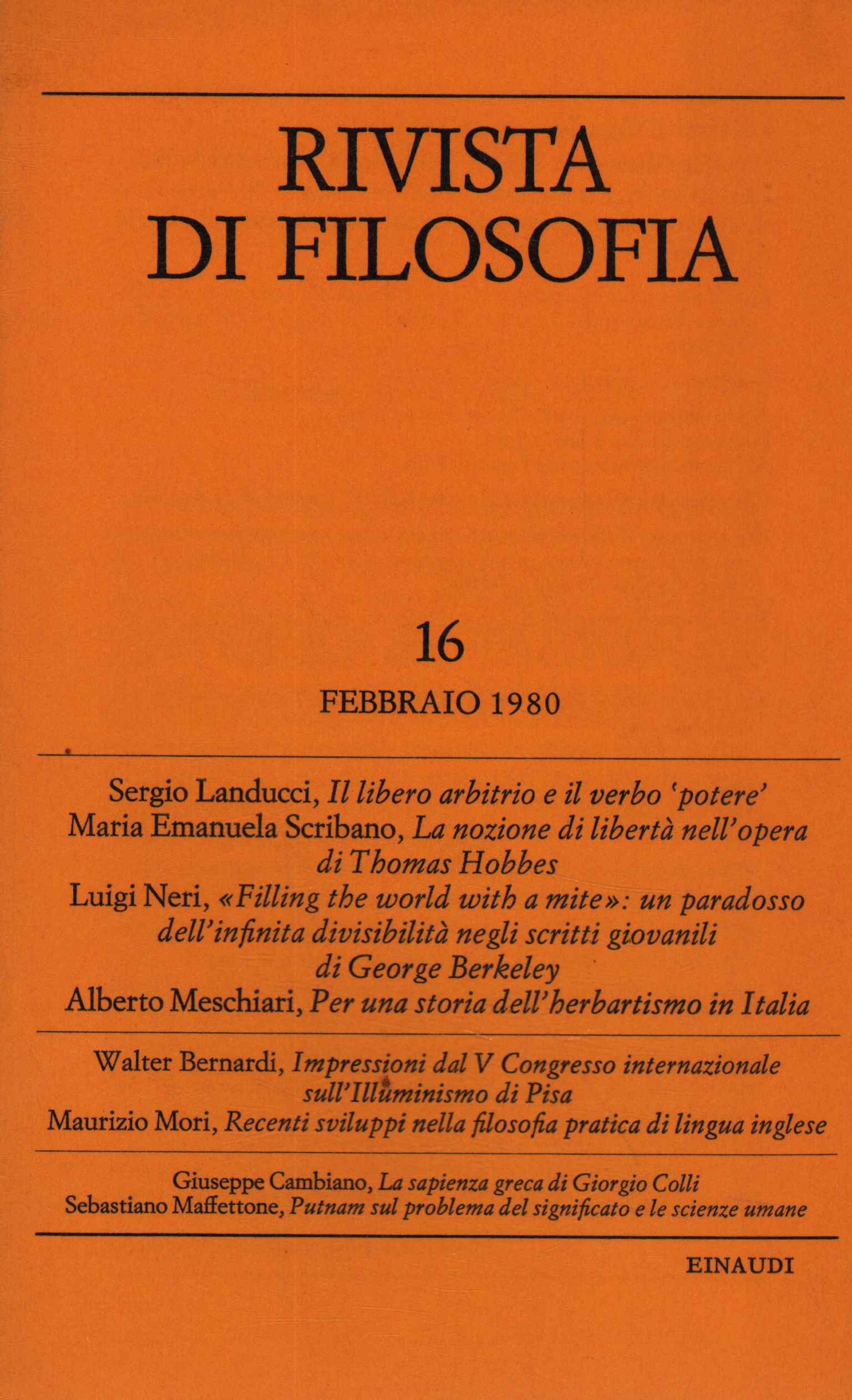 Rivista di filosofia. Febbraio 1980 -