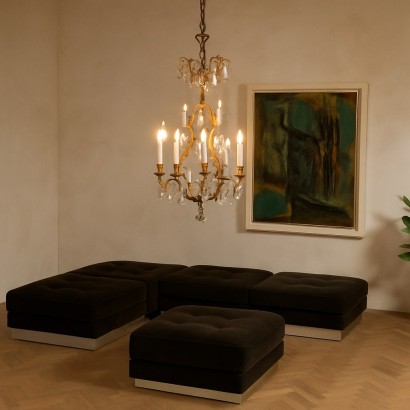 lampadario con cristalli di rocca ,Lampadario in ferro battuto