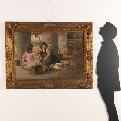 Scène de genre de peinture, passe-temps des petites filles