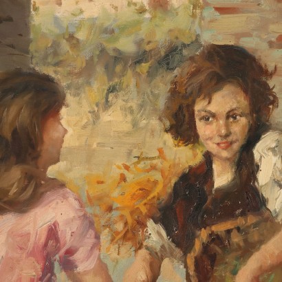 Scène de genre de peinture, passe-temps des petites filles