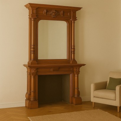 Fireplace with mantelpiece in neo-renaissance style