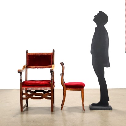 Trono e tre sedute,Seggiolone Neorinascimento con tre Sedie