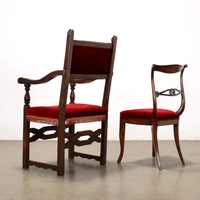 Trono e tre sedute,Seggiolone Neorinascimento con tre Sedie