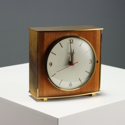 Vintage Table Clock Junghans Wood Glass Italy 1950s-1960s