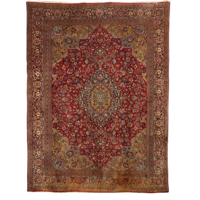 Antique Keshan Carpet Cotton Wool Heavy Knot Iran 118 x 90 In