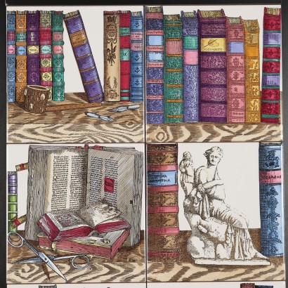 Panel con dieciséis azulejos Serie Lib,Piero Fornasetti,Piero Fornasetti,Piero Fornasetti