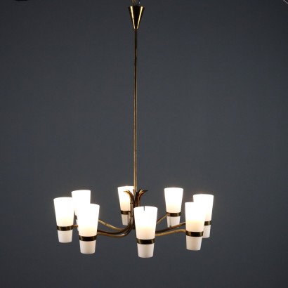 Vintage Chandelier Brass Methacrylate Design Italy 1960s