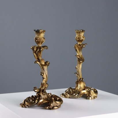 Pair of Rococo Style Bronze Candlesticks