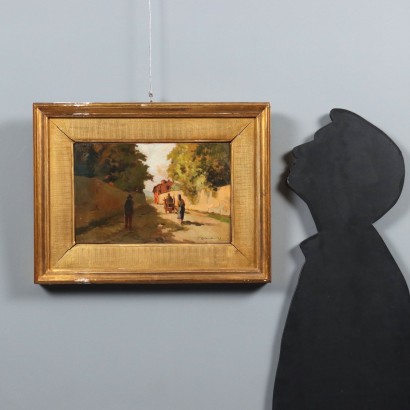 Painting by Carlo Domenici, Glimpse of a village, Carlo Domenici, Carlo Domenici, Carlo Domenici