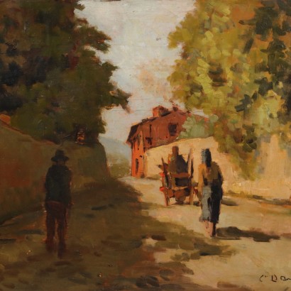 Painting by Carlo Domenici, Glimpse of a village, Carlo Domenici, Carlo Domenici, Carlo Domenici