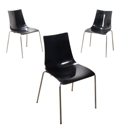 Vintage Chairs Plastic Material Chromed Metal Design Italy 1990s