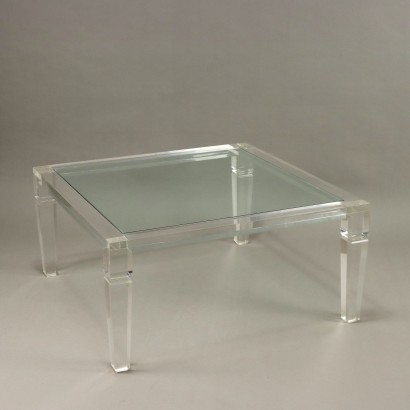Tavolino Trasparente in Plexiglas e Vetro Anni 90